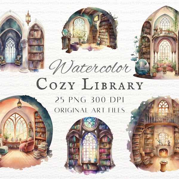 Cozy Library Clipart 25pc Bundle | Library PNG | Library Clipart | Kawaii Library PNG | Library Commercial Use | Cozy Library Art Clipart