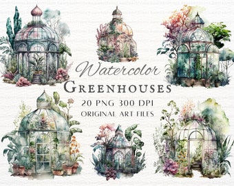 Serre botanique aquarelle 20pc Bundle PNG | Serre aquarelle PNG | Serre PNG | Clipart de jardin | Utilisation commerciale en serre