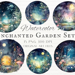 Verzauberter Garten 15 Stück PNG Bundle Set 1 | Aquarell Fantasy Garten PNG | Druckbare Aquarell Fantasy PNG | Verzauberter Garten Gewerbliche Nutzung