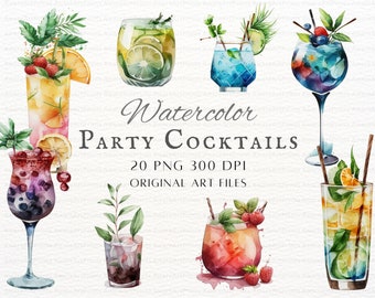 Watercolor Cocktail Drinks 20pc PNG & JPEG | Watercolor Cocktail PNG | Cocktail Commercial Use | Party Cocktail Clipart | Summer Cocktail