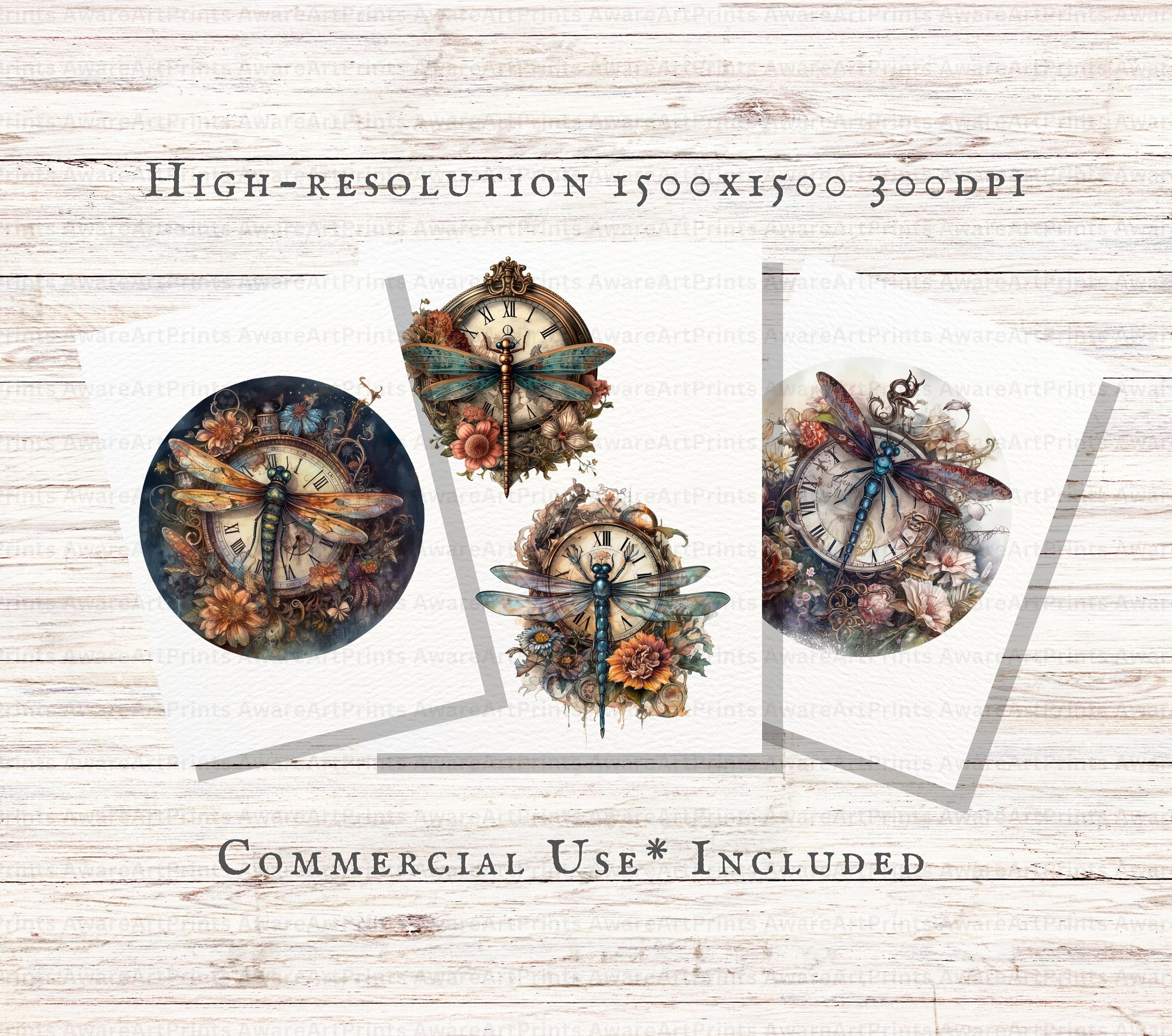 Dragonfly Clock Roses Dragonfly Clock 20pc PNG & JPEG Bundle | Dragonfly PNG | Steampunk ...