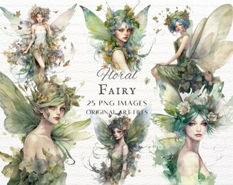 Sage Fairy 25pc PNG & JPEG Bundle | Fairy PNG | Floral Fairy Commercial Use | Printable Fairy | Fairy Junk Journal Art | Sage Fairy Clipart