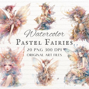 Pastell Feen 20 Stück PNG Bundle | Fantasy Fee PNG | Fee PNG | Aquarell Fee Kommerzielle Nutzung | Feen Junk Journal Kunst | Elfe Cricut Art