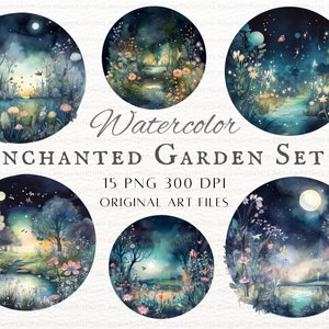 Enchanted Garden 15pc PNG Bundle Set 2 | Watercolor Fairy Garden PNG | Printable Watercolor Fairy PNG | Fairy Garden Commercial Use Clipart