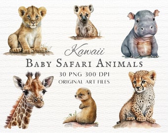 Baby Safari Animals 30pc PNG & JPEG Bundle | Safari Animals | Cute Baby Safari Animal Commercial Use | Watercolor Baby Animals | Baby Safari