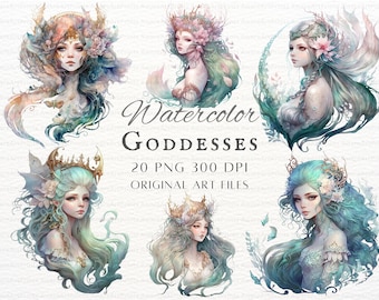 Watercolor Goddesses 20pc PNG Bundle | Goddess PNG | Goddess Commercial Use | Printable Goddess Art | Watercolor Goddess PNG | Mermaid Png