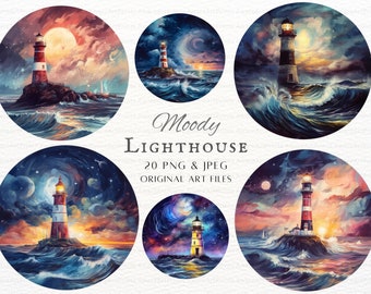 Moody Lighthouse 20pc PNG & JPEG Bundle | Lighthouse PNG | Lighthouse Commercial Use | Printable Lighthouse Art | Lighthouse Painting Art