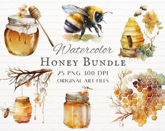 Honey Variety 25pc PNG & JPEG | Spring Honey PNG | Honey Art | Bee Clipart | Honey Jar Clipart | Beehive Clipart | Honey Commercial Use Kit