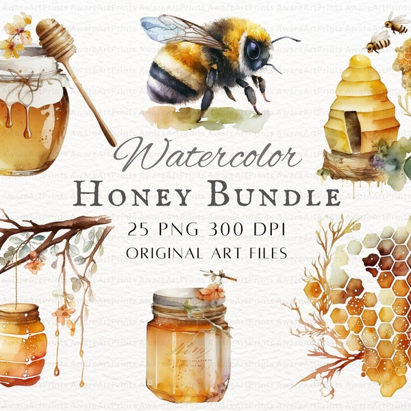 Honey Variety 25pc PNG & JPEG | Spring Honey PNG | Honey Art | Bee Clipart | Honey Jar Clipart | Beehive Clipart | Honey Commercial Use Kit