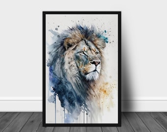 Lion Watercolor Printable Painting Digital Art | Watercolor Printable Lion Art | Lion Painting Download | Lion Art Download | Lion Art