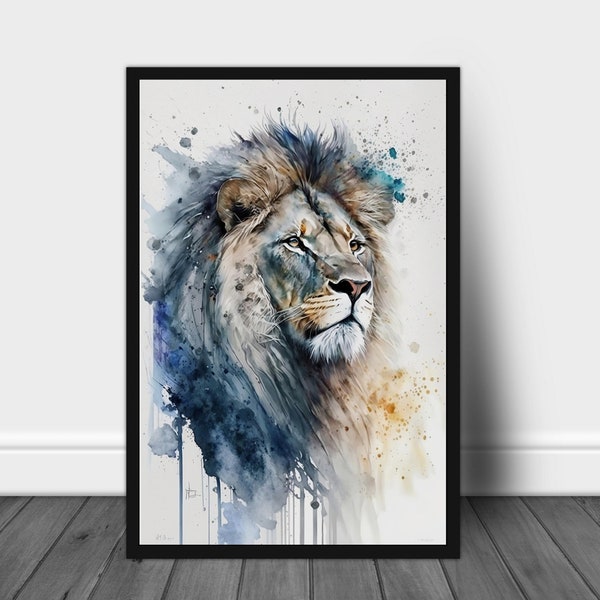 Lion Watercolor Printable Painting Digital Art | Watercolor Printable Lion Art | Lion Painting Download | Lion Art Download | Lion Art
