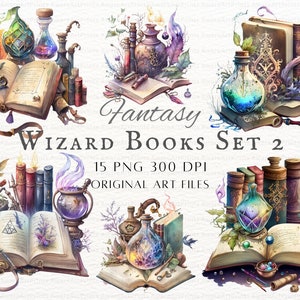 Wizard Books 15pc Set 2 PNG Bundle | Objet de l'assistant PNG | Livre de magicien PNG | Utilisation commerciale du livre de l'assistant | Clipart d'article de sorcière | Clipart Sorcière