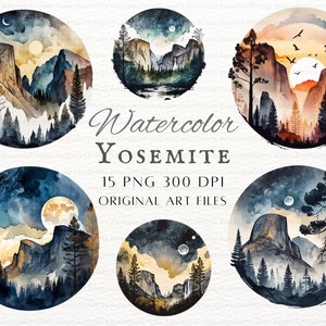 Aquarelle Yosemite 15pc PNG | Aquarelle Yosemite PNG | Yosémite PNG | Utilisation commerciale Yosemite | Clipart de parc national | Yosémite imprimable