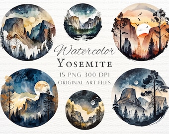 Watercolor Yosemite 15pc PNG | Watercolor Yosemite PNG | Yosemite PNG | Yosemite Commercial Use | National Park Clipart | Printable Yosemite