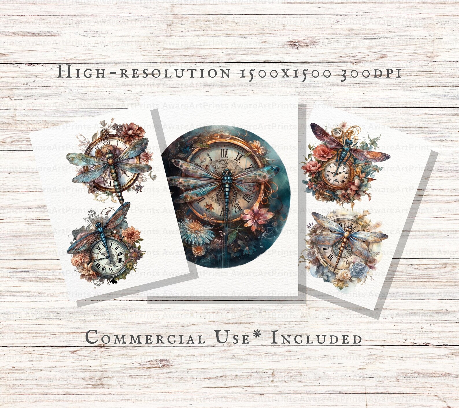 Dragonfly Clock Roses Dragonfly Clock 20pc PNG & JPEG Bundle | Dragonfly PNG | Steampunk ...