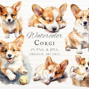 Corgis 25 Stück PNG & JPEG Bundle | Aquarell Corgis PNG | corgis Clipart | Baby Corgis | Süße Corgis | Corgis Kommerzielle Nutzung | Druckbare Corgis Art