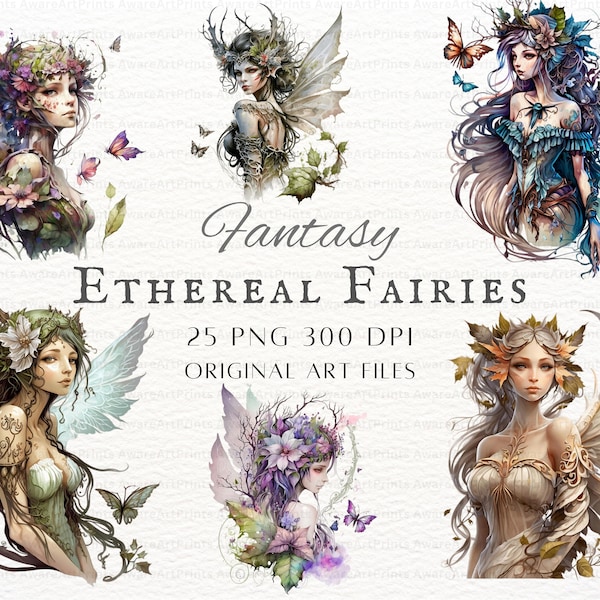 Ethereal Fairies Clipart 25pc Bundle | Watercolor Fairies Clipart | Fairies PNG | Fairies Clipart | Kawaii Fairies PNG | Kawaii Fairy PNG