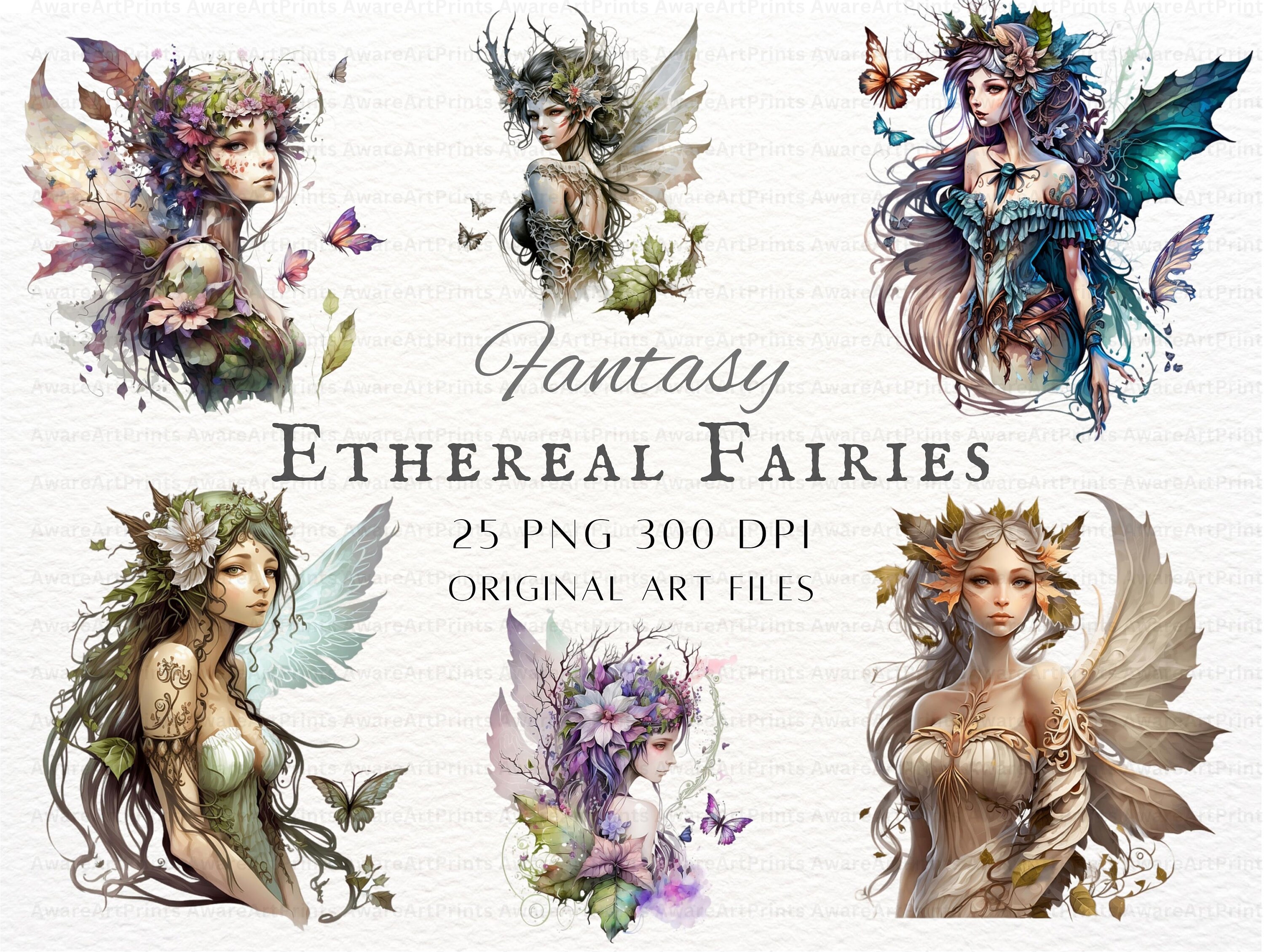 Ethereal Fairies Clipart 25pc Bundle | Watercolor Fairies Clipart | Fairies PNG | Fairies Clipart | Kawaii Fairies PNG | Kawaii Fairy PNG