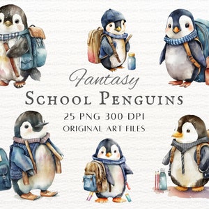Schoolpinguïn 25pc PNG & JPEG | Schoolpinguïn Clipart | Schoolpinguïn commercieel gebruik | Kawaii studentenpinguïn PNG | Academische pinguïnkunst