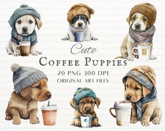 Puppy Coffee 20pc PNG & JPEG | Puppy PNG | Puppy Coffee | Puppy Coffee Commercial Use | Puppy Printable | Puppy Planner Art | Puppy Coffee