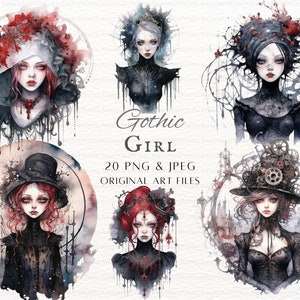 Gothic Girls 20pc PNG & JPEG Bundle | Gothic Girl PNG | Witchy Girl Clipart | Witchy Clipart | Gothic Commercial Use | Kawaii Gothic Clipart