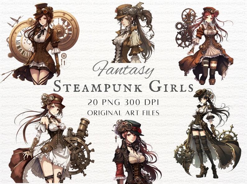 Steampunk Anime Girl 20pc PNG Bundle | Anime Steampunk Girl PNG | Steampunk Anime Girl PNG | Steampunk Girl Commercial Use | Steampunk Png image 1