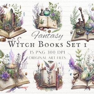 Sorcière Livres 15pc Ensemble 1 PNG Bundle | Objets de sorcière PNG | Livres de sorcières PNG | Utilisation commerciale de l'article de sorcière | Assistant livre Clipart | Clipart Sorcière