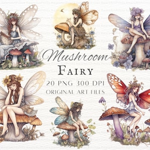 Fairy Mushroom 20pc PNG Bundle / Fairy Mushroom PNG / Fairy PNG / Uso comercial de hadas / Arte de hadas de hongos / Adorno imprimible de hadas