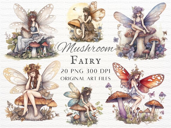 Fairy Mushroom 20pc PNG Bundle | Fairy Mushroom PNG | Fairy PNG | Fairy Commercial Use | Mushroom Fairy Art | Fairy Printable Embellishment