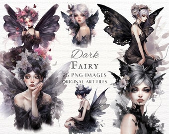 Dark Fairy 25pc PNG & JPEG Bundle | Fairy PNG | Gothic Fairy Commercial Use | Printable Fairy | Dark Fairy Junk Journal Art | Fairy Clipart