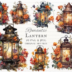 Pacote de lanterna romântica 20 unidades PNG e JPEG | Lanterna Floral PNG | Lanterna Fantasia | Uso comercial de lanterna vintage | Clipart de lanterna para impressão