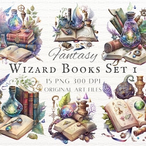 Wizard Books 15pc Set 1 PNG Bundle | Wizard Items PNG | Wizard Books PNG | Wizard Item Commercial Use | Witch Book Clipart | Witchy Clipart