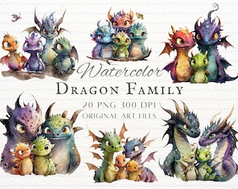 Dragon Family 20pc PNG Bundle / Dragon Family PNG / Dragon Commercial Use / Dragon Junk Journal Art / Dragon Printable Art / Cute Dragon PNG