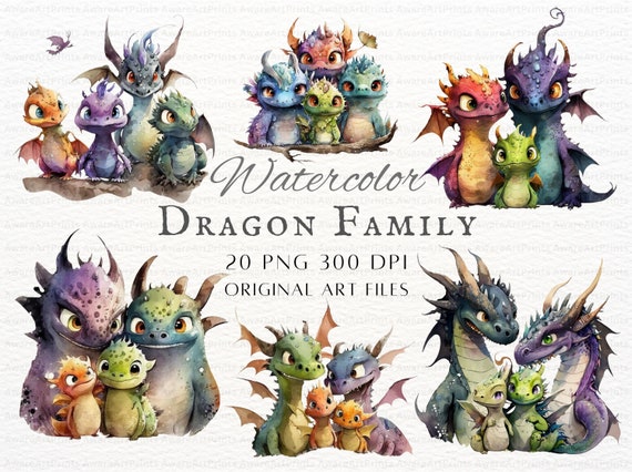 Dragon Family 20pc PNG Bundle | Dragon Family PNG | Dragon Commercial Use | Dragon Junk Journal Art | Dragon Printable Art | Cute Dragon PNG