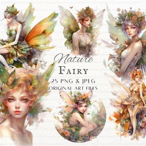 Nature Fairy 25pc PNG & JPEG Bundle | Fairy PNG | Watercolor Fairy Commercial Use | Printable Fairy | Fairy Junk Journal Art | Fairy Clipart