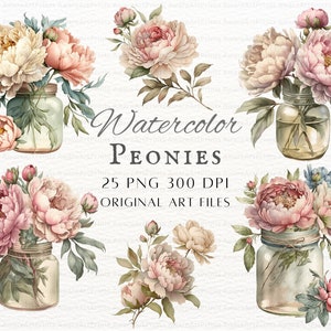 Vintage Peony 25pc PNG Bundle | Watercolor Peony PNG | Vintage Peony Commercial Use | Vintage Peony PNG | Peony Cricut Art | Peony Printable