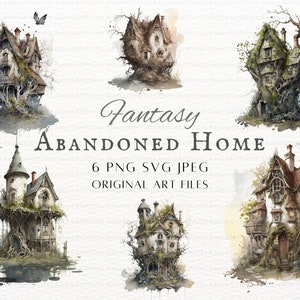 Abandoned House Clipart Bundle / 6pc Abandoned Home Clipart / Fantasy House Clipart / Witch Home Clipart / Kawaii Haunted House Clipart