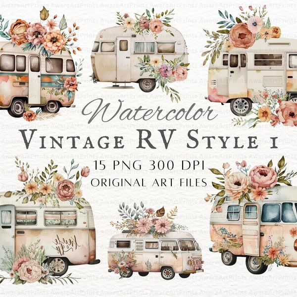 Vintage RV 15pc PNG & JPEG Style 1 | Vintage Rv Clipart | Rv Clipart | Boho Rv Clipart | Rv Commercial Use | Boho Travel Clipart | Boho Png