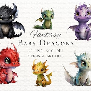 Niedliche Baby Drache Clipart 21-teiliges Bündel | Kawaii Drache Clipart | Fantasy Drachen Clipart | Drache PNG | Baby Drache PNG | Süße Baby Drachen