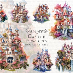 Fairytale Castle 25pc PNG & JPEG Bundle | Castle PNG | Fantasy Castle Clipart | Printable Fairy Castle Commercial Use | Fairytale Clipart