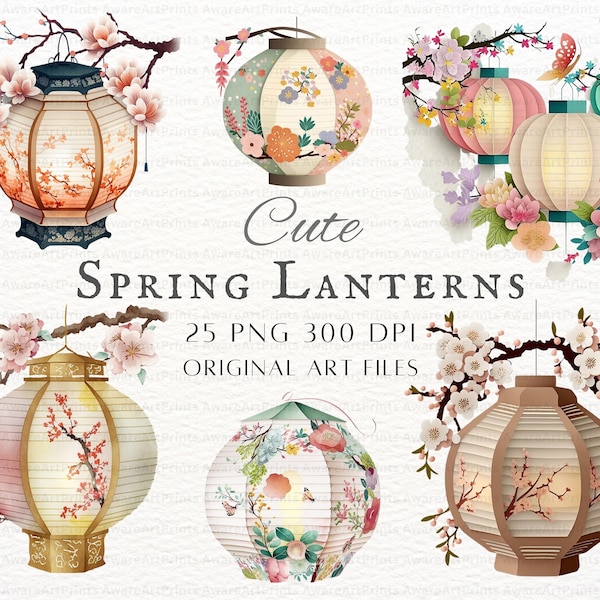 Spring Lanterns 25pc PNG Bundle | Spring Lantern PNG | Japanese Lantern PNG | Spring Lantern Commercial Use | Cute Lantern Printable Clipart