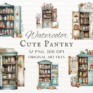 Vorratskammer Clipart 12er Bundle | Aquarell Speisekammer Clipart | Aquarell Speisekammer PNG | Französische Speisekammer Clipart | Speisekammer PNG | Pantry Clipart Set 2