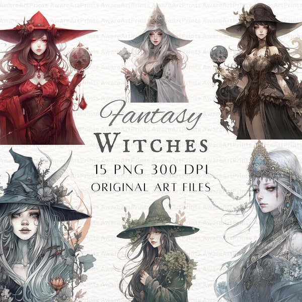 Witches 15pc PNG Bundle | Witch Types PNG | Good Witch Clipart | Elemental Witch PNG | Witch Commercial Use | Witch Clipart | Witch Cricut