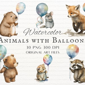 Tiere mit Luftballons 30 Stück PNG & JPEG | Tier Ballon PNG | Kawaii Ballon Kunst | Tierballon Kommerzielle Nutzung | Luftballon Tier Clipart Png