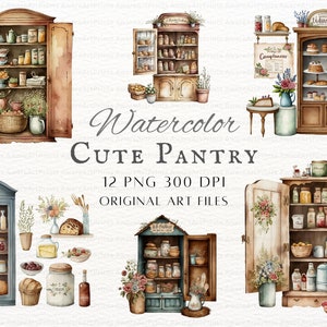 Vorratskammer Clipart 12er Bundle | Aquarell Speisekammer Clipart | Aquarell Speisekammer PNG | Französische Speisekammer Clipart | Speisekammer PNG | Pantry Clipart Set 1