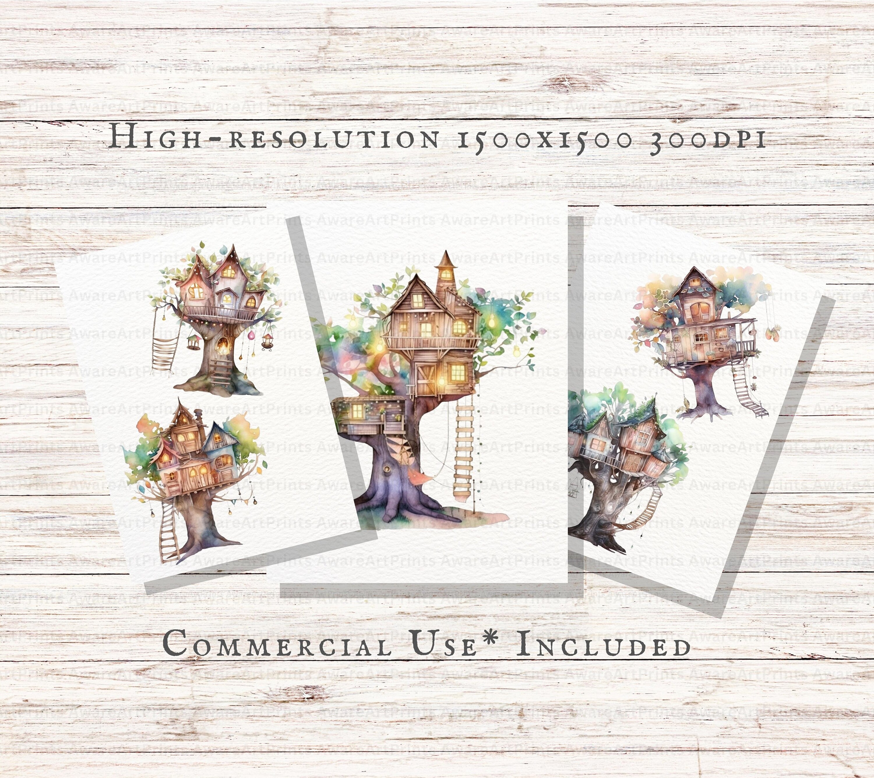Watermark Treehouse Watercolor Treehouse 15pc PNG Style 2 | Fantasy Treehouse PNG ...