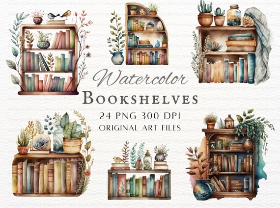 Bookshelves Clipart 24pc Bundle | Bookshelf Clipart | Bookshelf PNG | Bookshelf Clipart | Boho Bookshelf PNG | Vintage Bookshelf Clipart