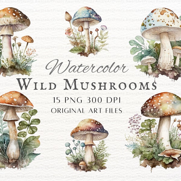 Watercolor Mushroom 15 PNG Bundle | Watercolor Mushroom Clipart | Mushroom PNG | Mushroom Clipart | Kawaii Mushroom PNG | Vintage Mushroom