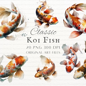 Pakiet clipartów Koi 20 szt. PNG i JPEG | Koi PNG | Koi Clipart | Rysunki ryb Koi | Sztuka Ryby Koi | Kliparty japońskie Koi | Kawaii Koi Clipart Png