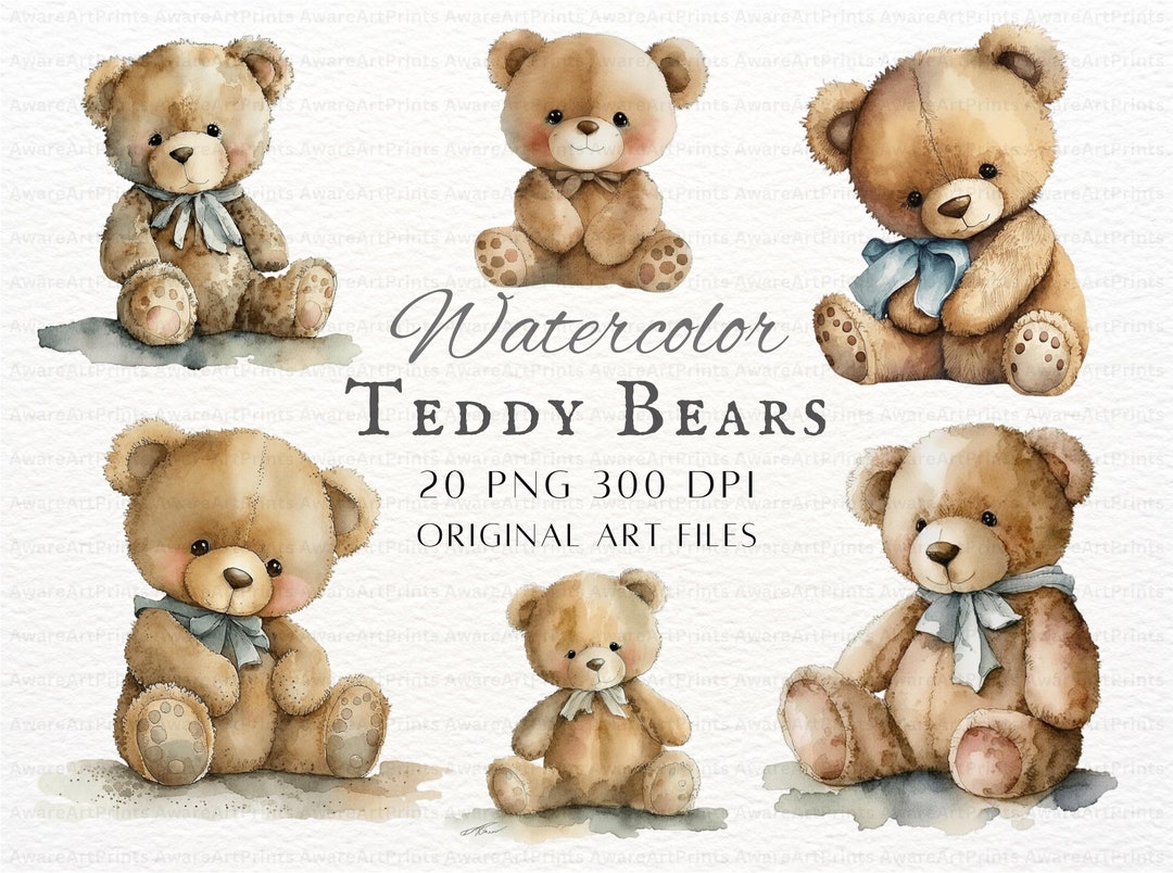 Watercolor Teddy Bears 20pc PNG Bundle Teddy Bear PNG Teddy Bear